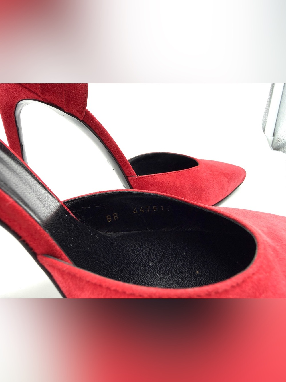 Saint Laurent Skinny 105 D'Orsay Bow Embellished Suede Pumps – Red – Size 37.5 - Picture 9 of 14